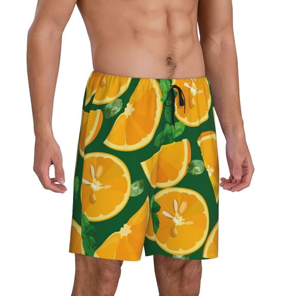 Picia Orange Pajama Shorts for Men, Men's Pajama Bottoms, Sleepwear,Short Pajama Pants-Large