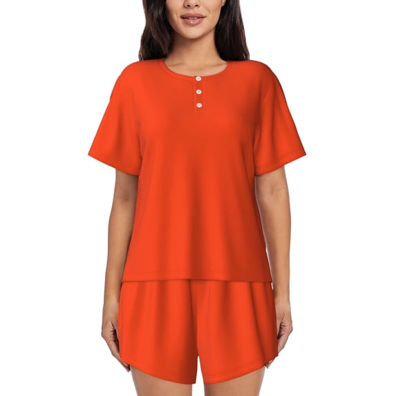 Picia Orange Pajamas Sets for Women Soft Short-Sleeved Pjs with Lounge Shorts Two Piece Sleepwear-Small