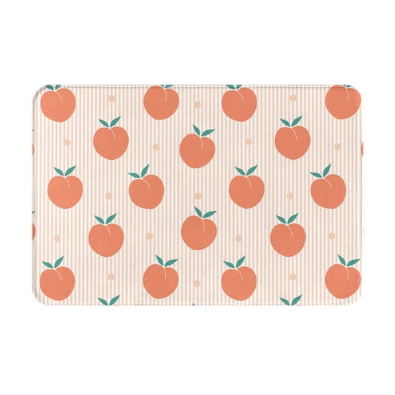 Picia Orange Peach Pattern Flannel Doormat 16x24 Inch Non-Slip Indoor Mat, Absorbent & Quick-Dry Rug for Entryway, Bathroom, Kitchen, and Bedroom, Machine Washable