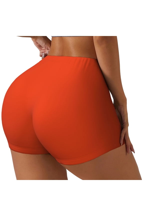 Orange Printed Workout Shorts for Women Seamless Scrunch Butt Lifting High Waisted Yoga Gym Booty Running Moisture-wicking Short Pants-Small