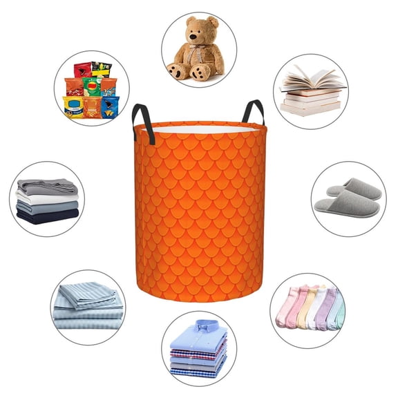 Picia Orange Scales Large Laundry Basket, Waterproof, Freestanding Laundry Hamper, Collapsible Tall Clothes Hamper with Extended Handles-