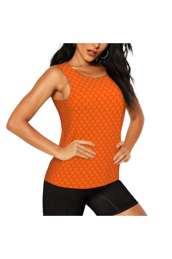 Orange Scales Pattern Women's Workout Tank Top,Breathable Activewear,Slim Fit Athletic Top,Versatile Workout Moisture-wicking top-X-Large