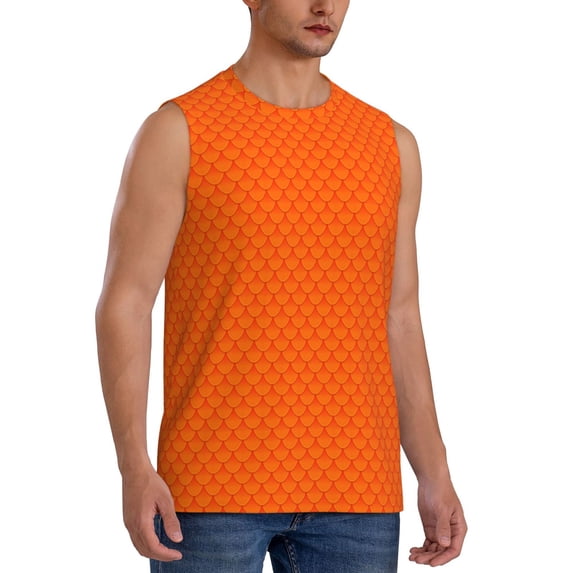 Picia Orange Scales mens Cotton Tank Undershirts , Moisture-wicking Ribbed Tanks, Lightweight Cotton Tank Undershirts-Small