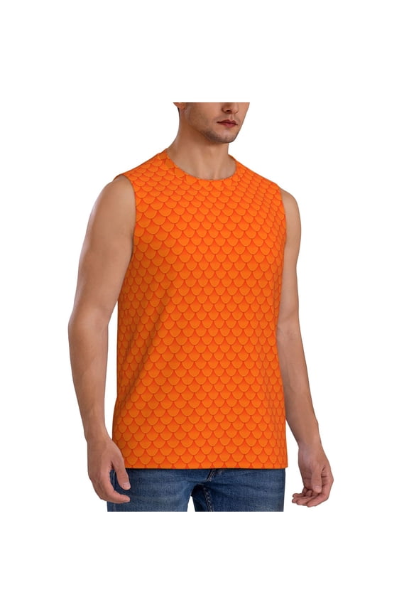 Orange Scales mens Cotton Tank Undershirts , Moisture-wicking Ribbed Tanks, Lightweight Cotton Tank Undershirts-Small