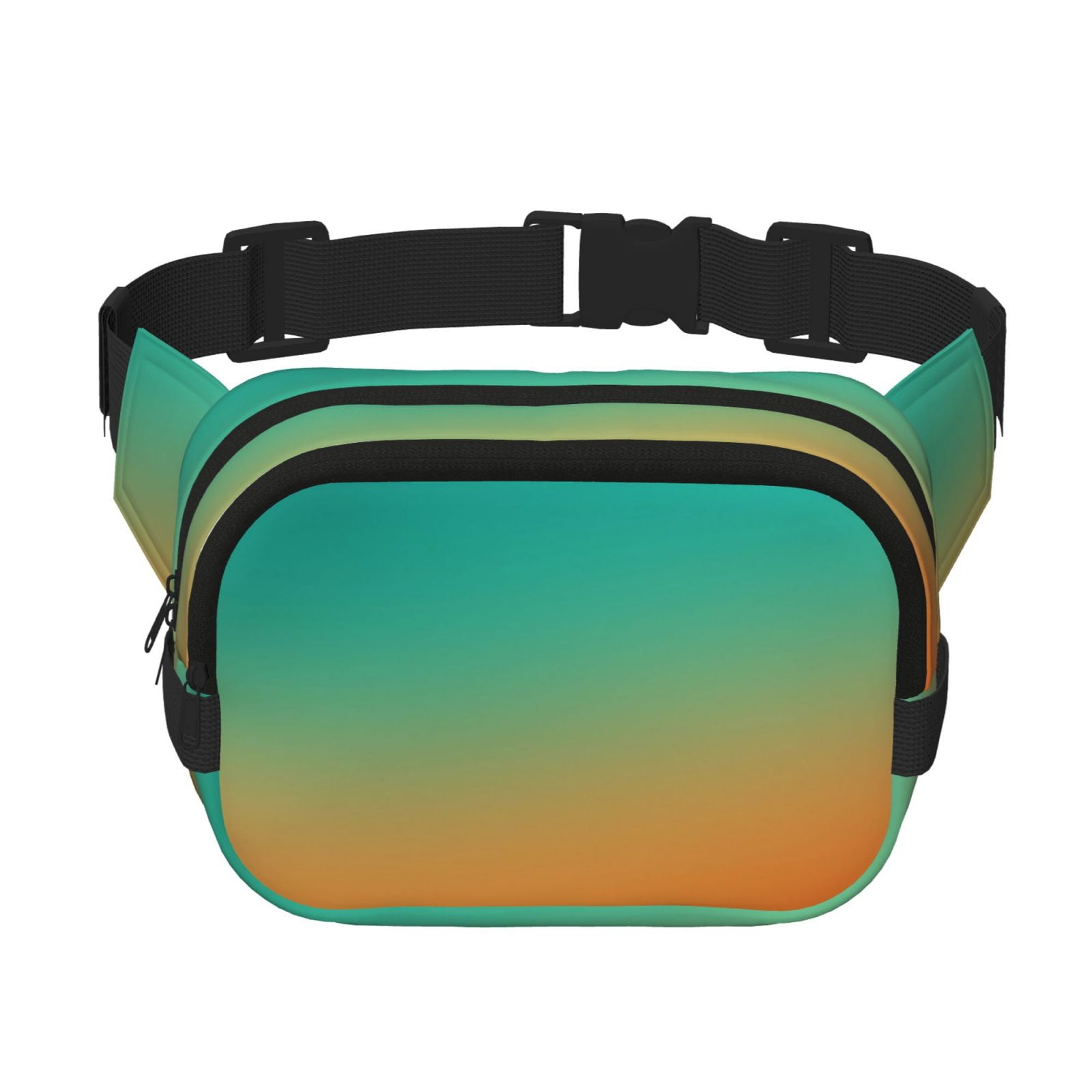 Picia Orange To Teal Gradient1 Print Square Double-Layer Waist Bag Mini Adjustable Waist Belt Bag Exercise Running Travel Hiking