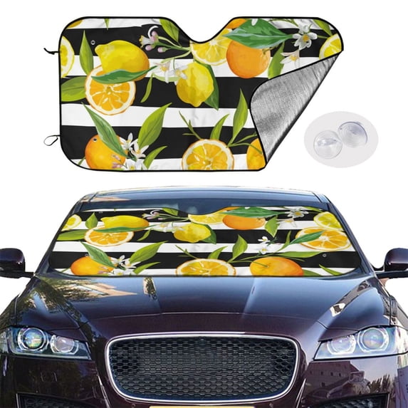 Picia Orange and Lemon Curved Windshield Sunshade Accordion Folding Style Auto Shade for Car Truck SUV Van Blocks UV Ray Sun Visor Protector -Small