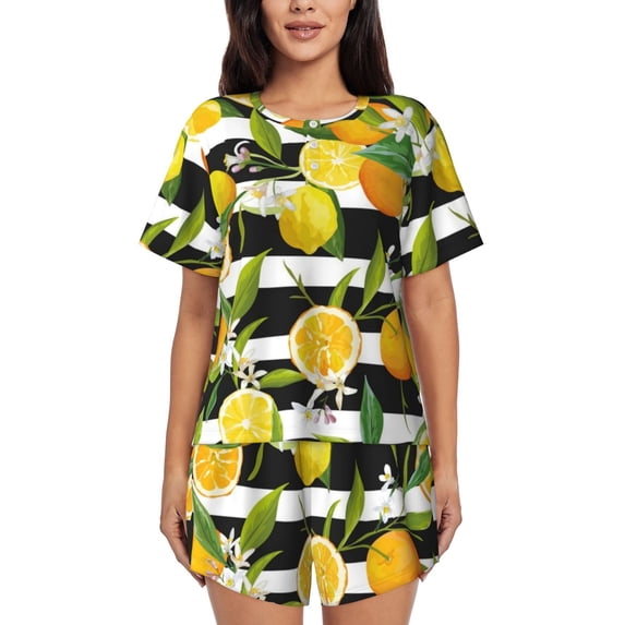 Picia Orange and Lemon Pajamas Sets for Women Soft Short-Sleeved Pjs with Lounge Shorts Two Piece Sleepwear-4X-Large