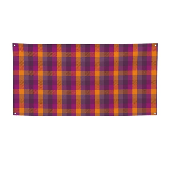 Picia Orange and Purple Plaid Pattern Party Banner, Festive Decoration, Holiday Banner, Celebration Decor, Event Banner, Reusable Party Banner-Small