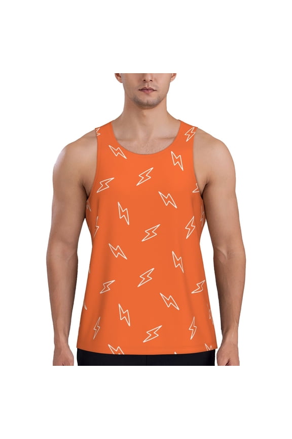Orange lightning Printed Men’s Performance Tank, Men's Workout Tank Top Moisture-Wicking Tank Top Muscle tee, Breathable Workout Shirt-3X-Large