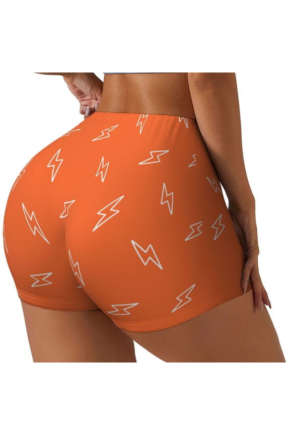 Orange lightning Printed Workout Shorts for Women Seamless Scrunch Butt Lifting High Waisted Yoga Gym Booty Running Moisture-wicking Short Pants-Medium