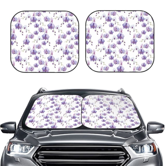 Picia Orchids Flowers 2 Piece Car Windshield Sun Shade Foldable | Foldable Sun Shield for Front Window Blocks UV Rays and Keeps Your Vehicle Cool-Small