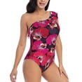 thumbnail image 1 of Picia Orchids Flowers Pattern Women's One Piece Swimsuits,One Shoulder Swimwear Asymmetric ,Ruffle Monokinis Bathing Suits,High Waisted Flattering Bathing Suits-XX-Large, 1 of 8