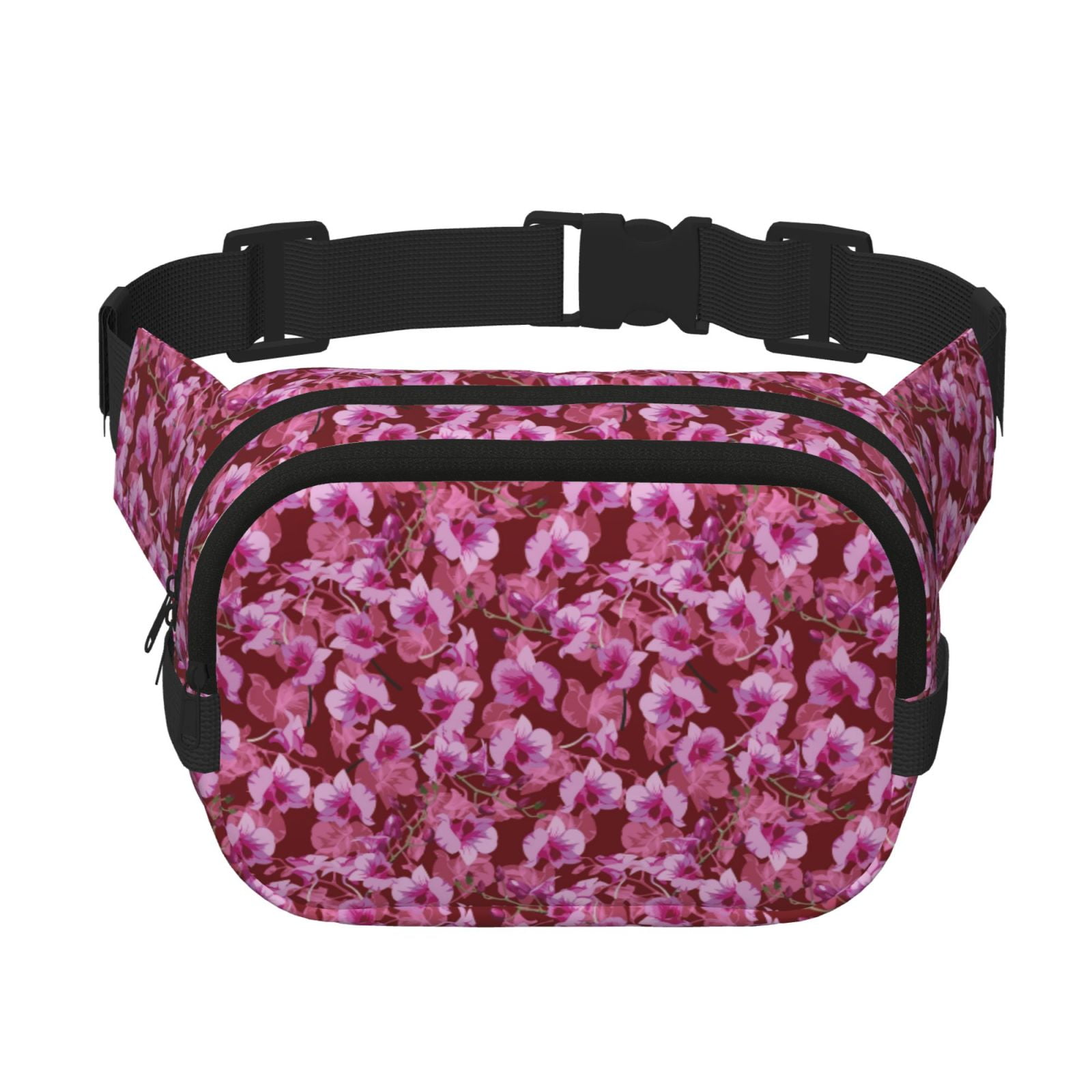 Picia Orchids Flowers Print Square Double-Layer Waist Bag Mini Adjustable Waist Belt Bag Exercise Running Travel Hiking