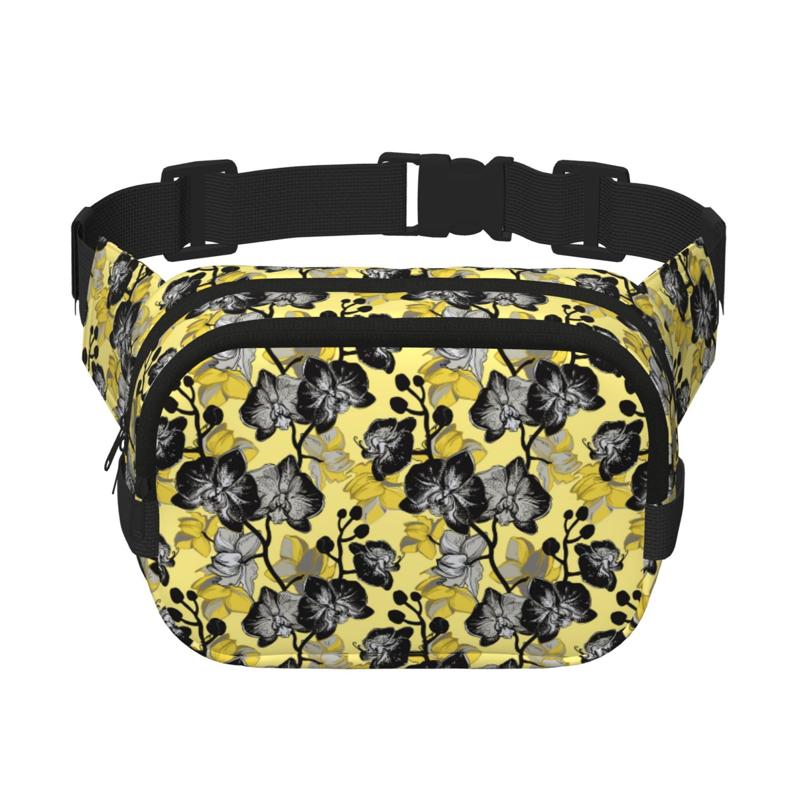 Picia Orchids Flowers Print Square Double-Layer Waist Bag Mini Adjustable Waist Belt Bag Exercise Running Travel Hiking