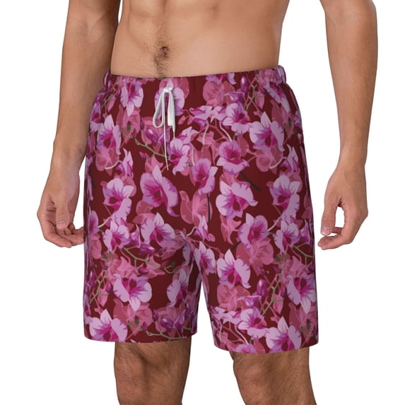 Picia Orchids Flowers pattern Mens Swim Trunks with Compression Liner Stretch Beach Shorts Quick Dry with Zipper Pockets No-Chafing Board Shorts-X-Large