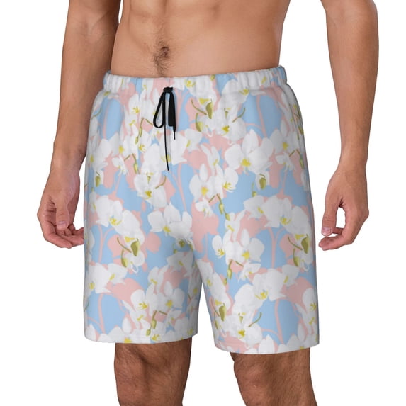 Picia Orchids Flowers pattern Mens Swim Trunks with Compression Liner Stretch Beach Shorts Quick Dry with Zipper Pockets No-Chafing Board Shorts-XX-Large