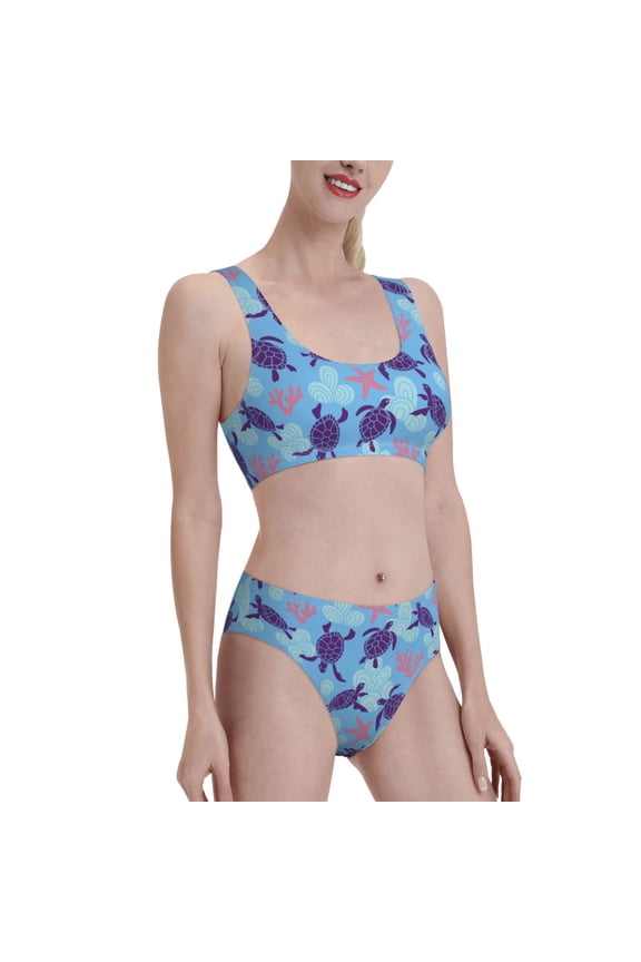 Ornamental Turtles Women's High Waisted Bikini Scoop Neck Swimsuit Two Pieces Bathing Suit-XX-Large