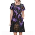 thumbnail image 1 of Picia Ornate Purple Floral Vase Pattern Women's Short Sleeve Summer Dress Pleated Loose Swing Knee Length Short Sleeve Swing Dresses, 1 of 6