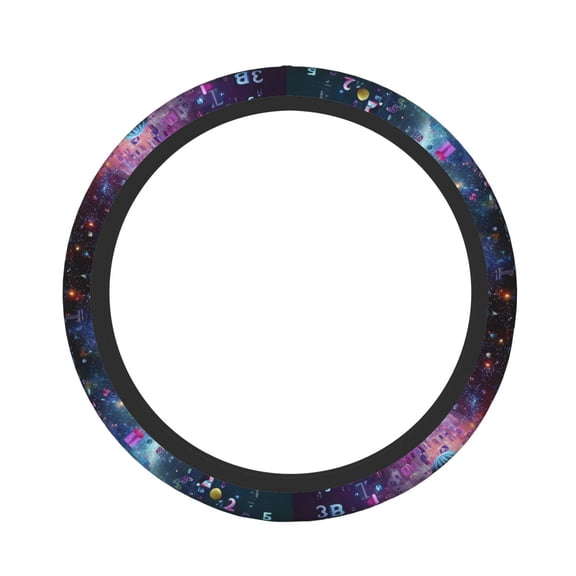 Picia Outer Space Floating Numbers And Letters Car Steering Wheel Cover, Non-Slip, Breathable, Universal 15 inch