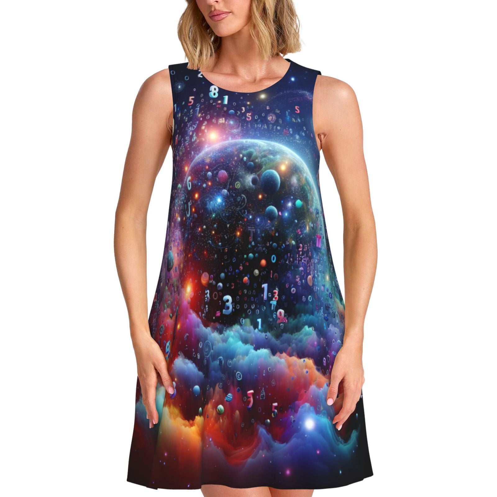 Picia Outer Space Floating Numbers And Letters Print Women’s Sleeveless ...