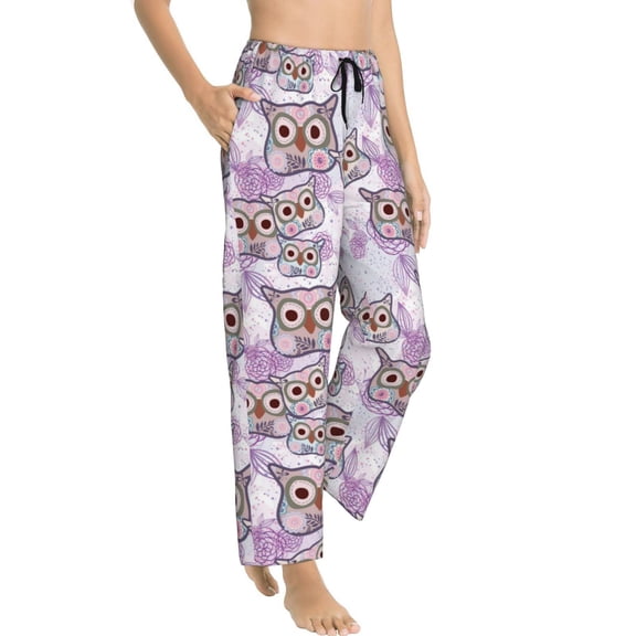 Picia Owl And Floral Womens Soft Woven Cotton Elastic Waistband Sleep Pajama Pant Lounge Sleep Pant With Pockets And Drawstring-Small