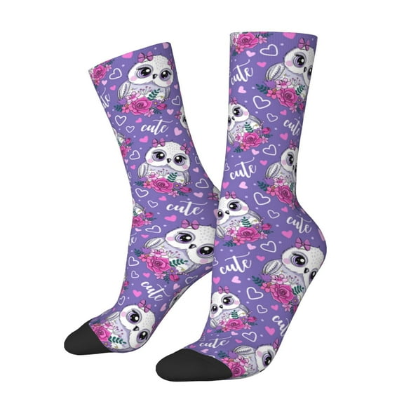 Picia Owl And Flowers Print Athletic Socks for Men & Women – Cushioned Moisture-Wicking Crew Socks for Sports, Running, and Training, Soft & Breathable Size 5-11