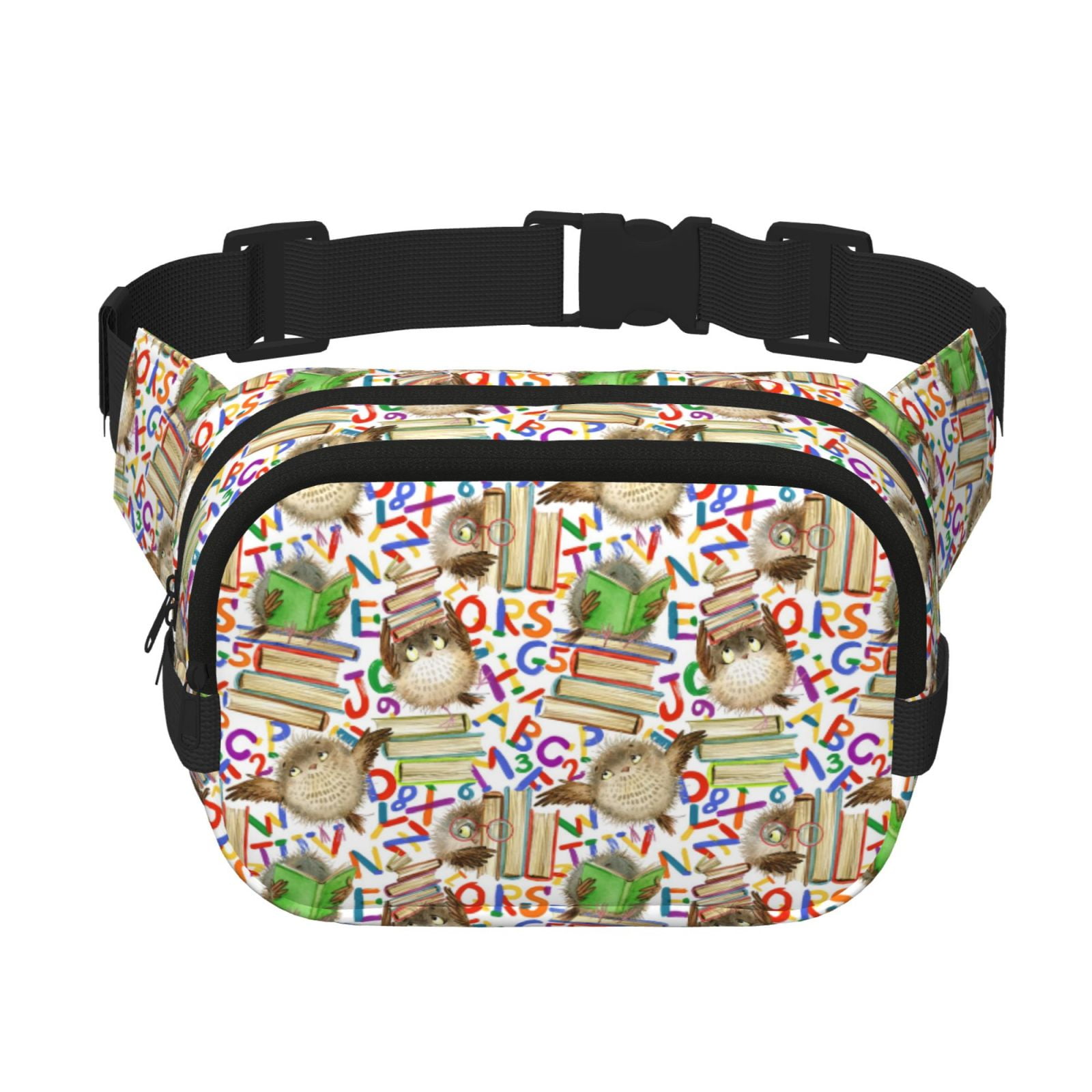 Picia Owl Back To School Print Square Double-Layer Waist Bag Mini Adjustable Waist Belt Bag Exercise Running Travel Hiking
