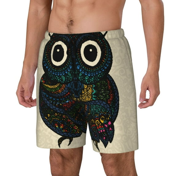 Picia Owl with Mandala pattern Mens Swim Trunks with Compression Liner Stretch Beach Shorts Quick Dry with Zipper Pockets No-Chafing Board Shorts-Small