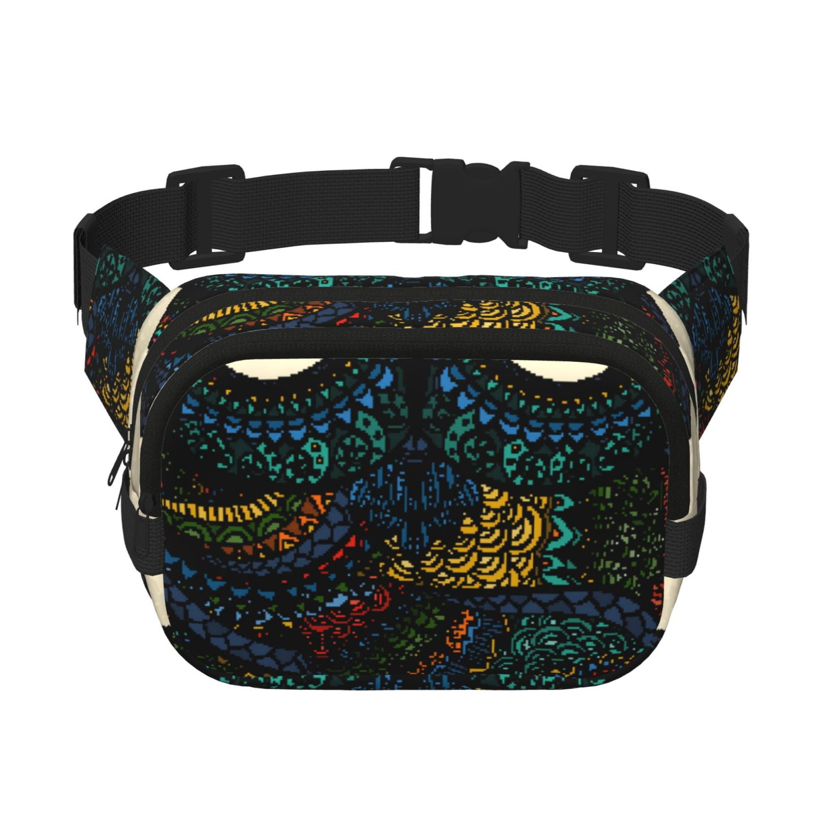 Picia Owl with Mandala Print Square Double-Layer Waist Bag Mini Adjustable Waist Belt Bag Exercise Running Travel Hiking