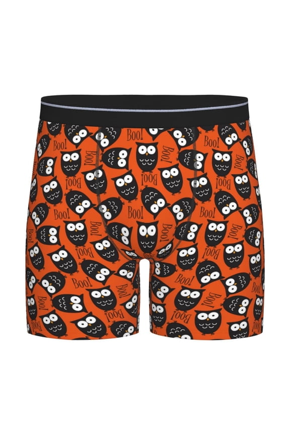Owls And Boo Pattern Men's Athletic Long Leg Briefs , Performance Stretch Underwear,Moisture-Wicking