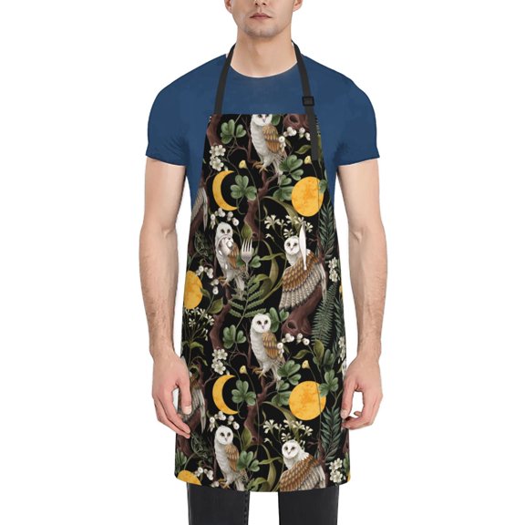 Picia Owls And Plants Waterproof Apron for Unisex Adult - Adjustable Bib Apron with Pockets, Ideal for Cooking, Gardening, Painting, and Household Chores