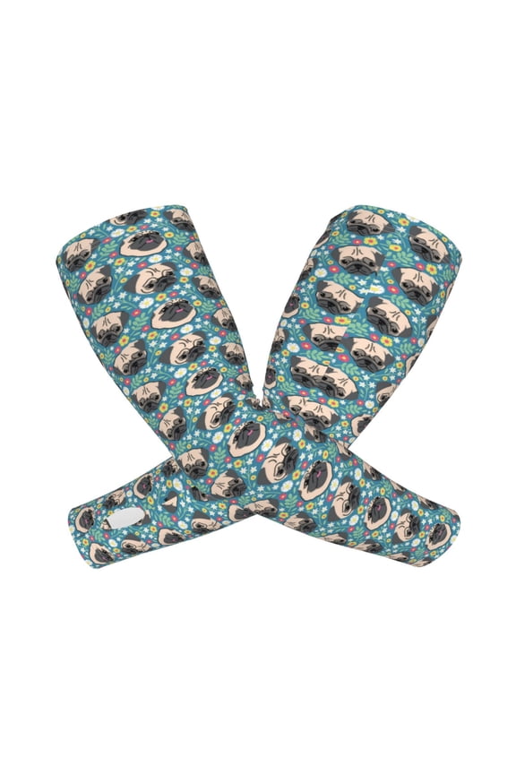 PUG HEAD And Flower Arm Sleeves for Men and Women - Tattoo Cover Up UPF 50+ Cooling Sports Sleeve for Basketball Golf Football-One Size