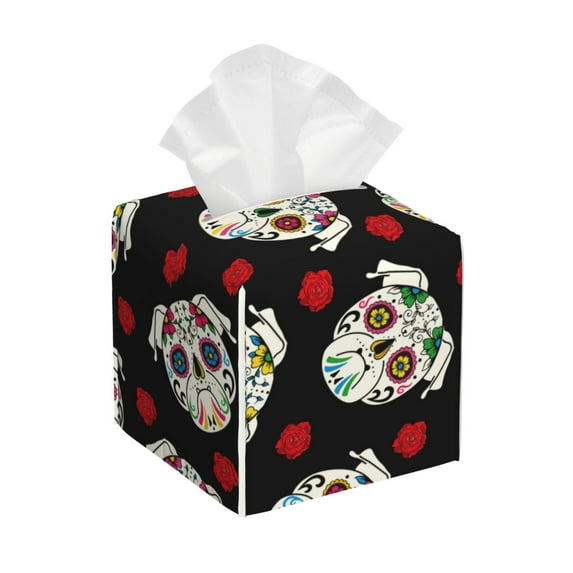 Picia PUG Pattern Tissue Box Cover,PVC Leather Square Holder,Tissue Box Holder with Magnetic Bottom,Facial Paper Organizer Dispenser-5.2"X5.2"X5.2"