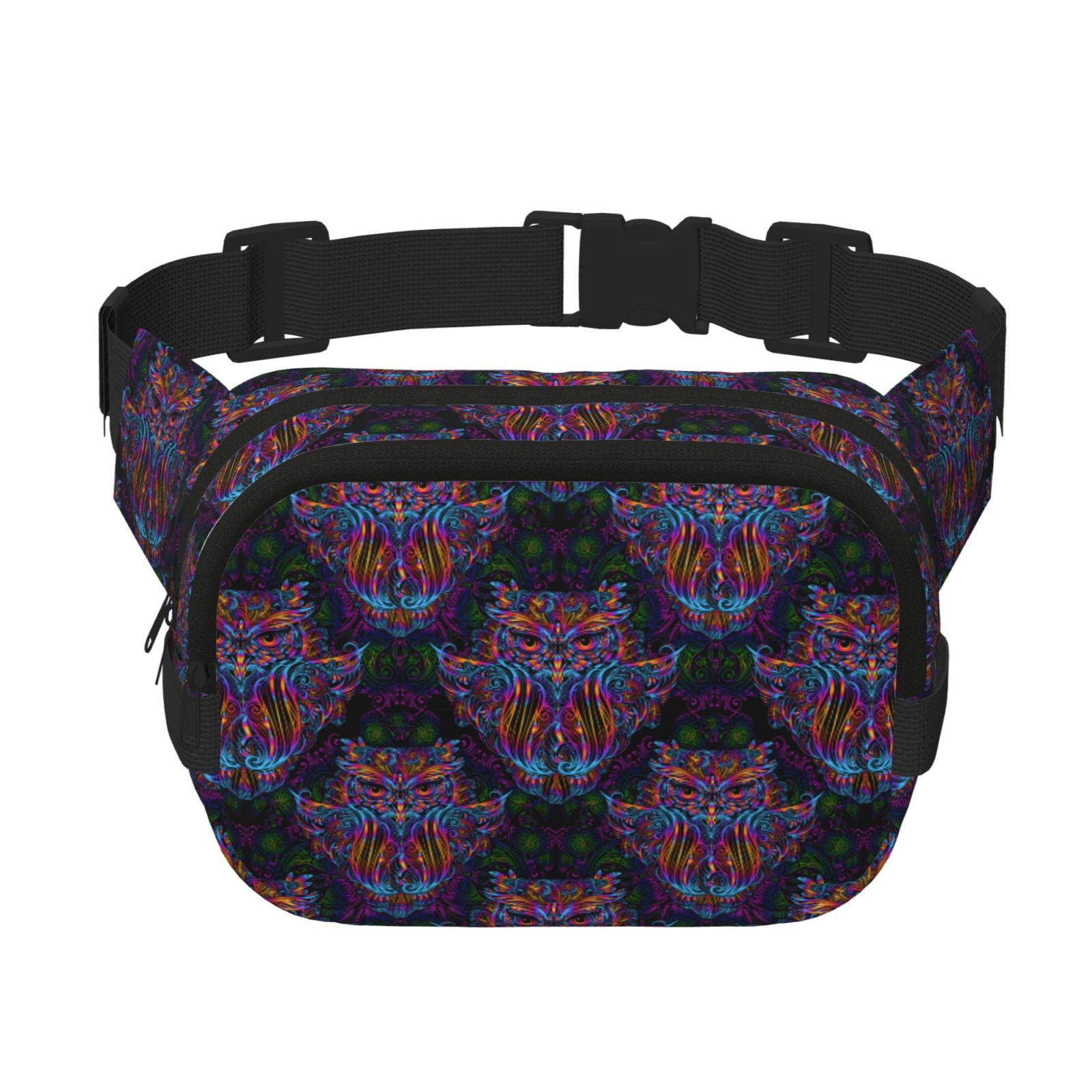 Picia Paisley And Owls Print Square Double-Layer Waist Bag Mini Adjustable Waist Belt Bag Exercise Running Travel Hiking