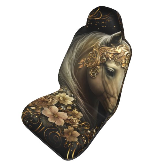 Picia Palatial Gold Pattern Horse Print Waterproof Sweating Car Seat Cover for Post Gym Workout, Running, Beach and Hiking, Universal Fit Anti-Slip Bucket Seat Protector