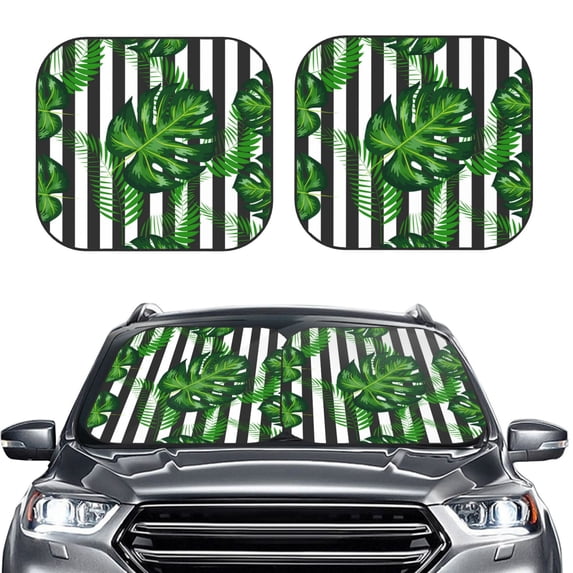 Picia Palm Greenery 2 Piece Car Windshield Sun Shade Foldable | Foldable Sun Shield for Front Window Blocks UV Rays and Keeps Your Vehicle Cool-