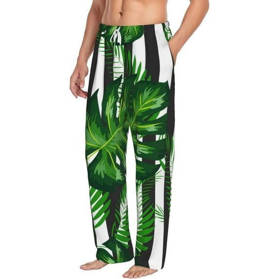 Picia Palm Greenery Mens Soft Woven Cotton Elastic Waistband Sleep Pajama Pant Lounge Sleep Pant With Pockets And Drawstring-Small