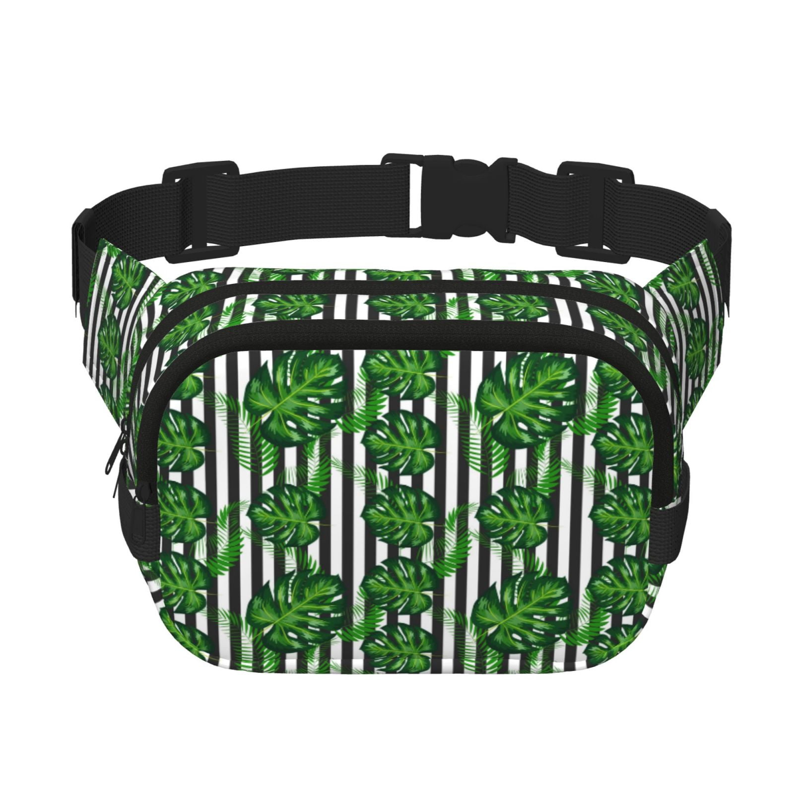 Picia Palm Greenery Print Square Double-Layer Waist Bag Mini Adjustable Waist Belt Bag Exercise Running Travel Hiking
