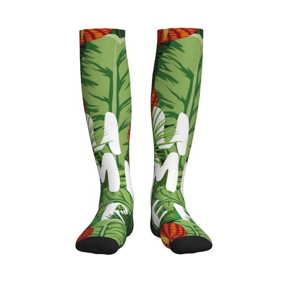 Picia Palm Leaves And Tropical Flowers Printed Sports Compression Socks - 15-20mmHg Graduated Compression, High-Performance Soft and Breathable Socks for Men and Women