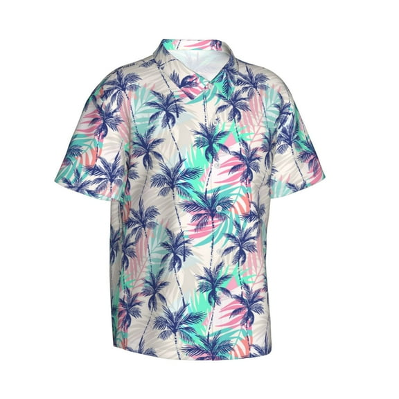 Picia Palm Leaves Gentle Cotton Regular Fit Short Sleeve Casual Hawaiian Shirt for Men-Medium
