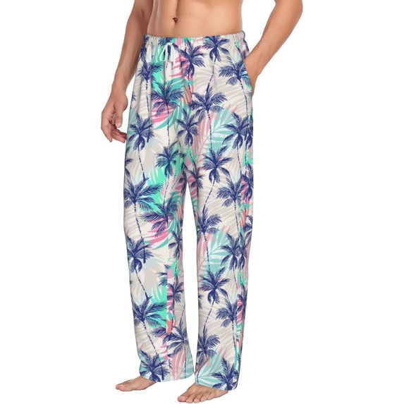 Picia Palm Leaves Mens Soft Woven Cotton Elastic Waistband Sleep Pajama Pant Lounge Sleep Pant With Pockets And Drawstring-XX-Large