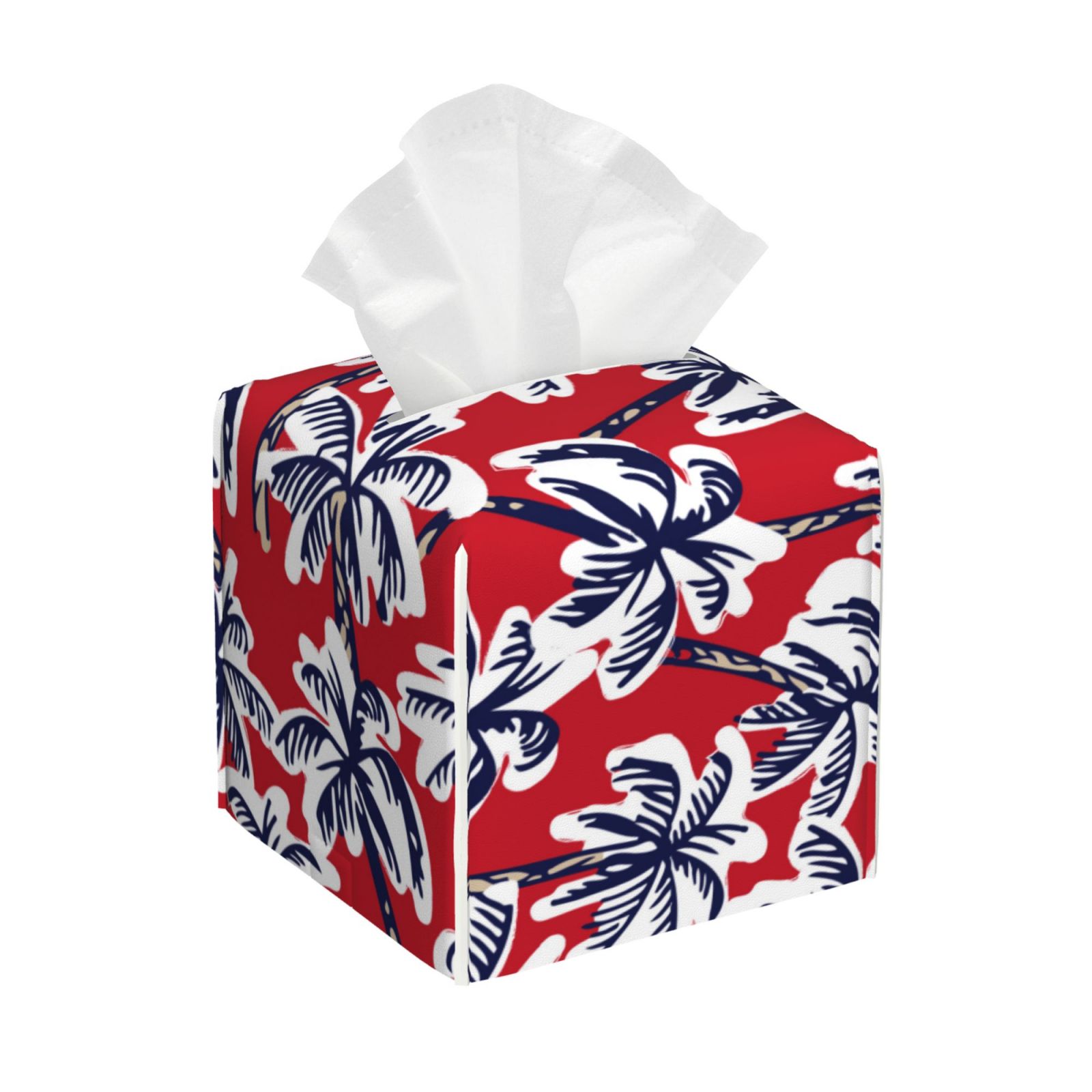 Picia Palm Tree Pattern on Red Pattern Tissue Box Cover,PVC Leather ...