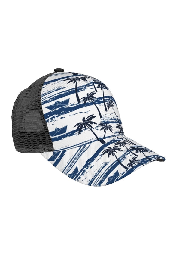 Palm Tree Pattern Trucker Hat,Baseball Cap,Sun Protection Cap,Stylish Headwear,Leisure Cap,Outdoor Sports Cap