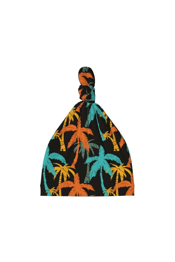 Palm Trees Printed Preemie Hats for Baby Girls Cotton Premature Knot Hats Newborn Hospital Cap Warm Knot Beanie Nicu for Preemie Girls and Boys