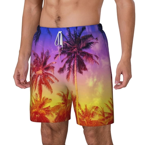Picia Palm Trees at Sunset pattern Mens Swim Trunks with Compression Liner Stretch Beach Shorts Quick Dry with Zipper Pockets No-Chafing Board Shorts-XX-Large