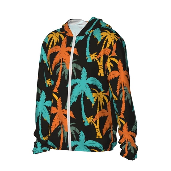 Picia Palm Trees Women's Men's UPF 50+ Sun Protection Hoodie Shirt Long Sleeve SPF Fishing Outdoor UV Hiking Lightweight Shirts-Large