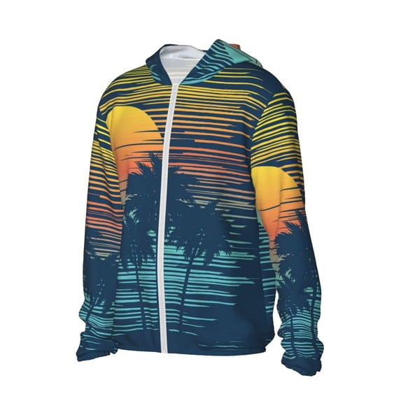 Picia Palm Trees Women's Men's UPF 50+ Sun Protection Hoodie Shirt Long Sleeve SPF Fishing Outdoor UV Hiking Lightweight Shirts-