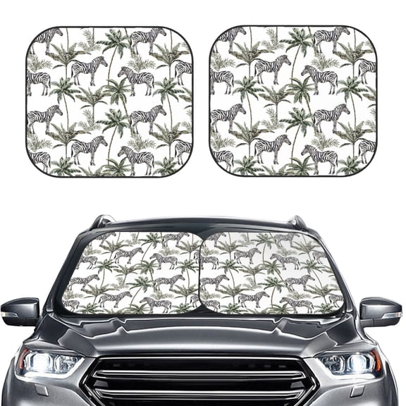 Picia Palm Trees Zebra 2 Piece Car Windshield Sun Shade Foldable | Foldable Sun Shield for Front Window Blocks UV Rays and Keeps Your Vehicle Cool-Small