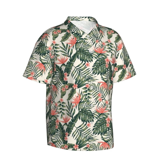 Picia Palm Trees and Tropical Gentle Cotton Regular Fit Short Sleeve Casual Hawaiian Shirt for Men-Large