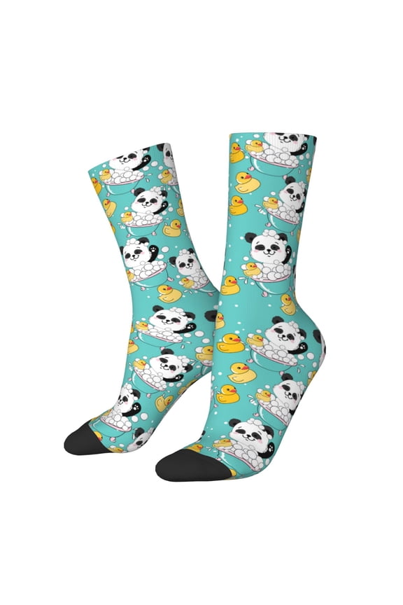 Panda Bathing Print Athletic Socks for Men & Women – Cushioned Moisture-Wicking Crew Socks for Sports, Running, and Training, Soft & Breathable Size 5-11
